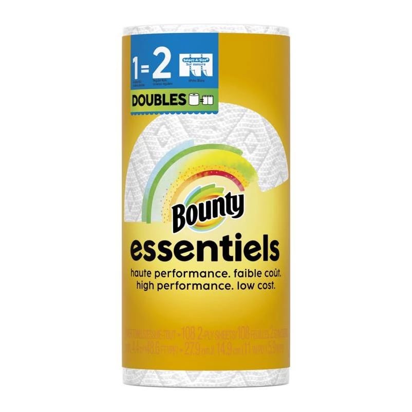Bounty Essentials Select-A-Size Kitchen Roll Paper Towels, 2-Ply, 108 Sheets/Roll, 24 Rolls/Carton