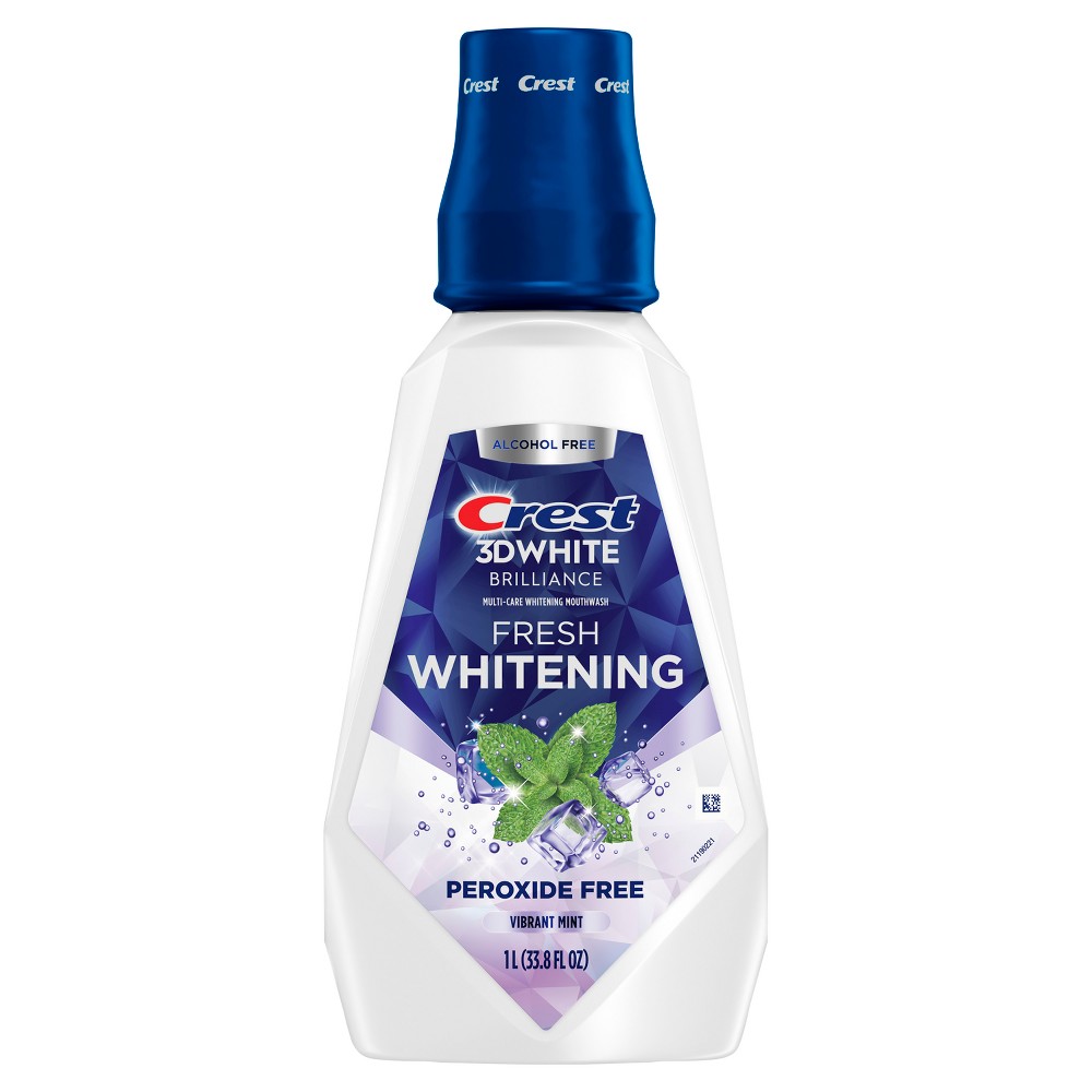 Crest 3D White Brilliance Alcohol Free Whitening Mouthwash Clean Mint 33.8 Fl Oz