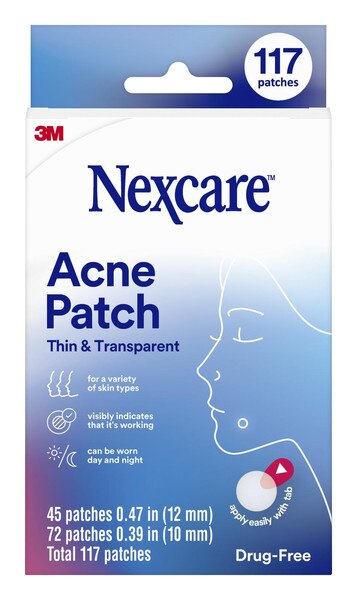 Nexcare Thin And Transparent Acne Patch BA-117, 3x15x12mm+3x24x10mm, 30 Pack/Case