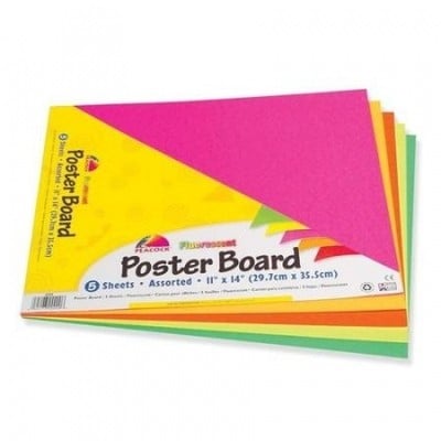 Pacon Products Corporation Poster Board, Recyclable, 11''x14'',5 Sh/pk, Fluorescent Asst