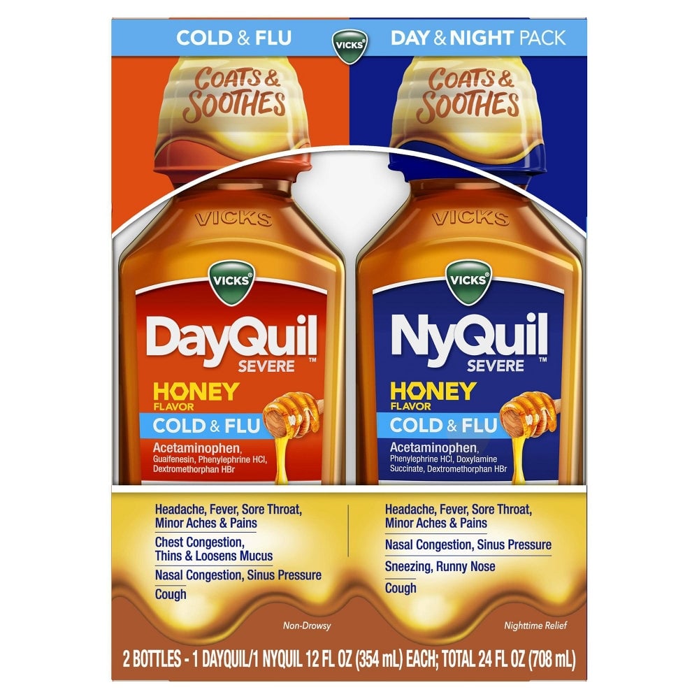 Vicks DayQuil & NyQuil Severe Honey Combo Pack Cold & Flu Medicine