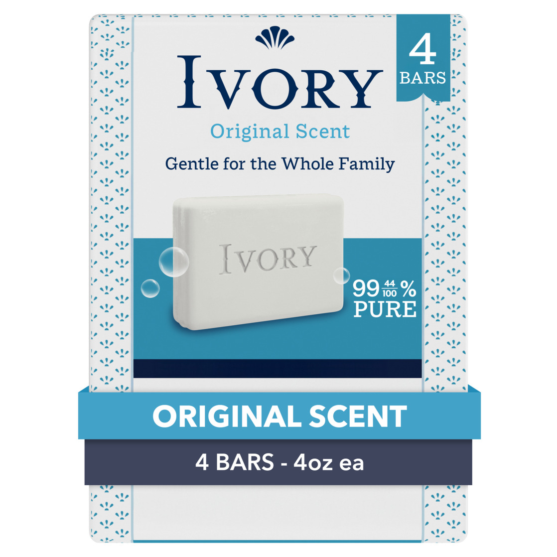 Procter & Gamble Ivory Gentle Bar Soap Designed For Whole Family 99.44% Pure Formula Plant-Based Cleansers Made Without Heavy Perfumes Parabens Or Phthalates Original Scent 4 Oz