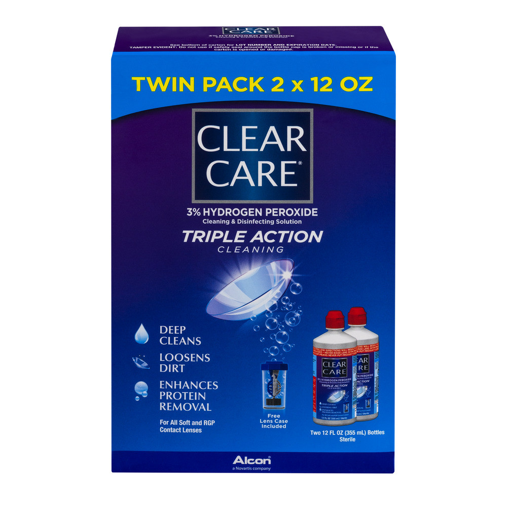 Clear Care Triple Action Cleaning & Disinfectant Solution Twin Pack, 12 Fl Oz