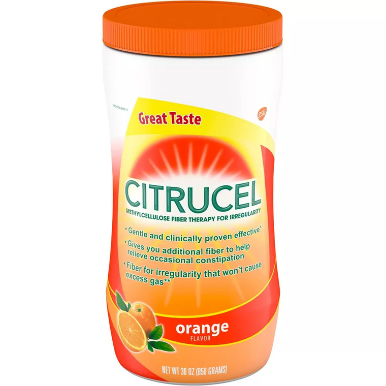 Citrucel Powder Orange Flavor Fiber Therapy For Occasional Constipation Relief, 30 Ounce