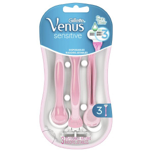 Gillette Venus Sensitive Women's Disposable Razor, 3 Count, Womens Razors / Blades