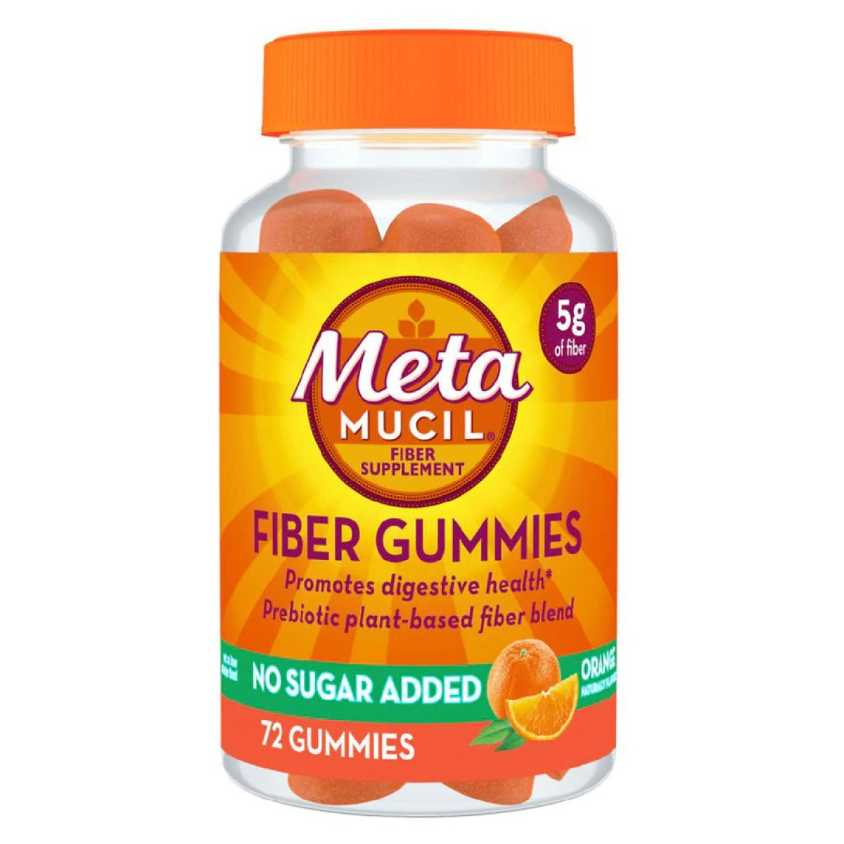 Metamucil Fiber Supplement Sugar Free Gummies, Orange, 72 Count
