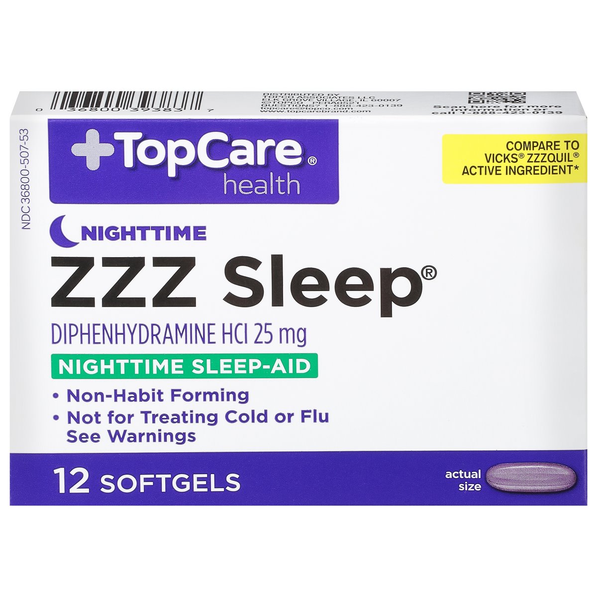 TopCare ZZZ Sleep Nighttime Softgels 25 mg, 12 ct