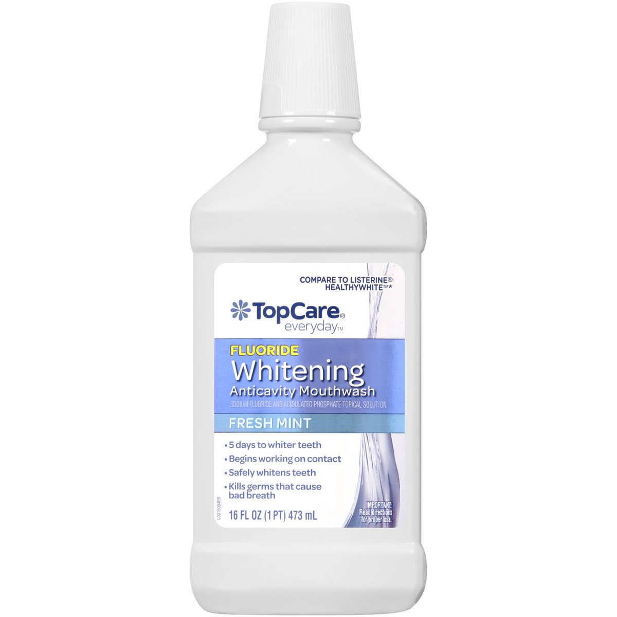 TopCare Fluoride Whitening Anticavity Mouthwash Fresh Mint 16 fl oz