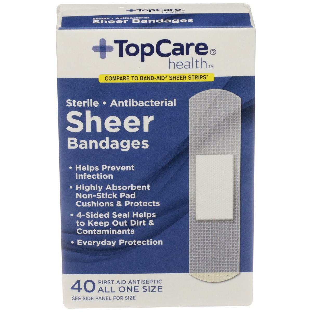 TopCare Health Sterile Antibacterial Sheer Bandages, 40 ct