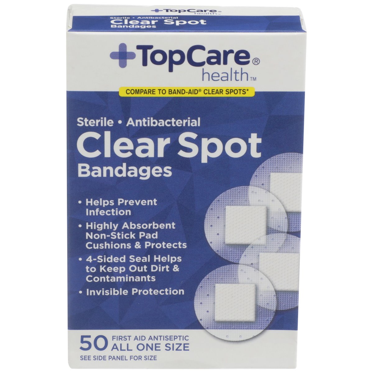 TopCare Health Sterile Antibacterial Clear Spot Bandages, 50 ct