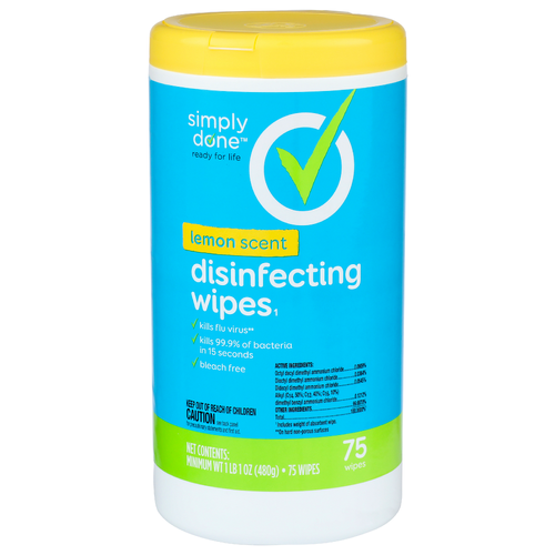 Simply Done Disinfecting Wipes Lemon Scent 75 ct