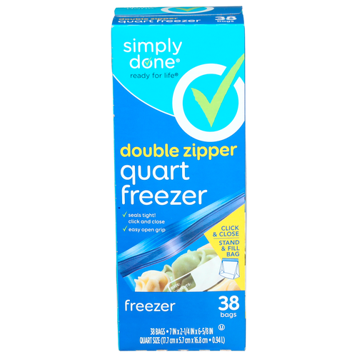 Simply Done Double Zipper Quart Freezer Bags 38 ct