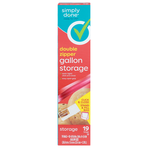 Simply Done Double Zipper Gallon Storage Bags 19 ct