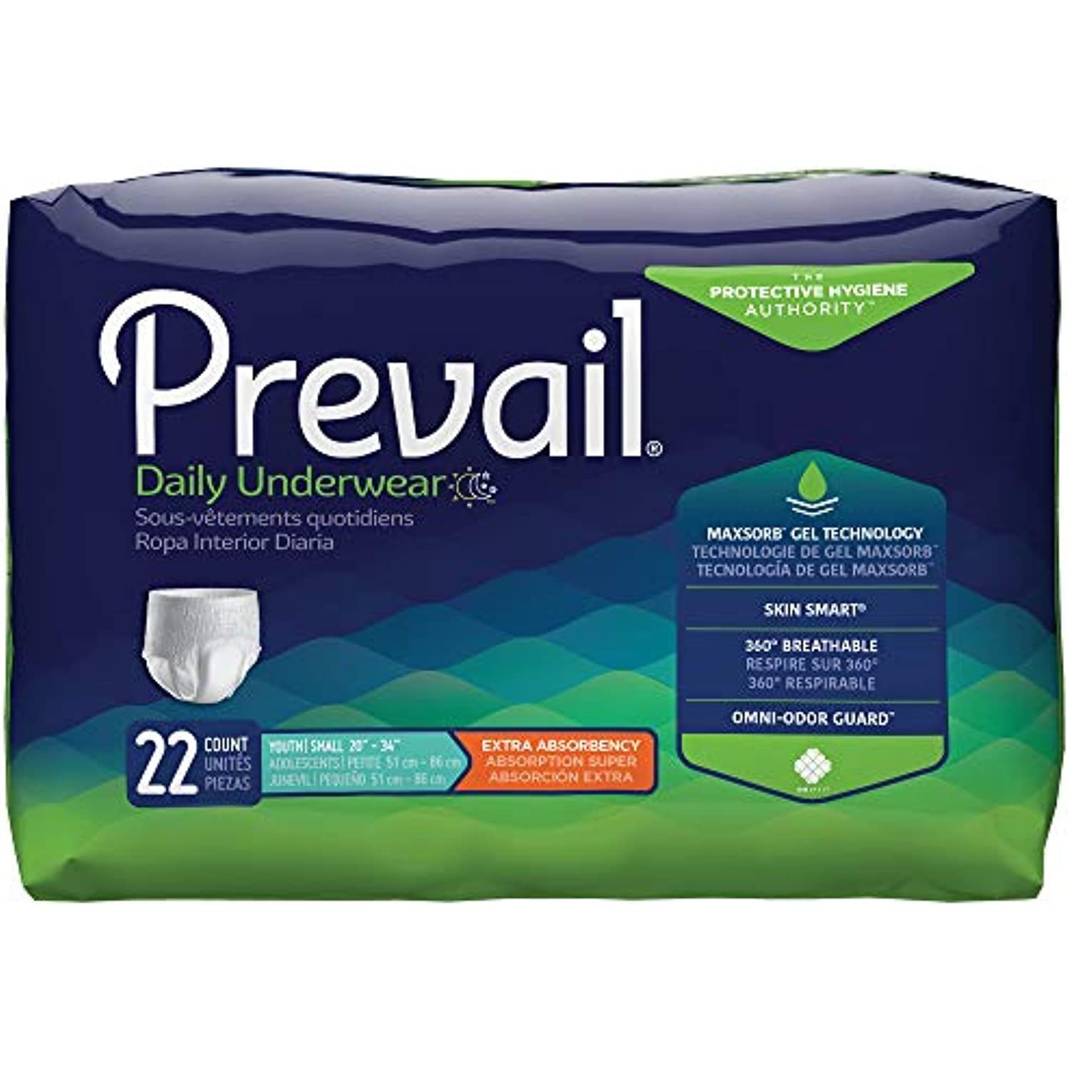 Prevail Daily Unisex Adult Incontinence Underwear, Maximum Absorbency, Small (20–34 in Waist), 22 ct