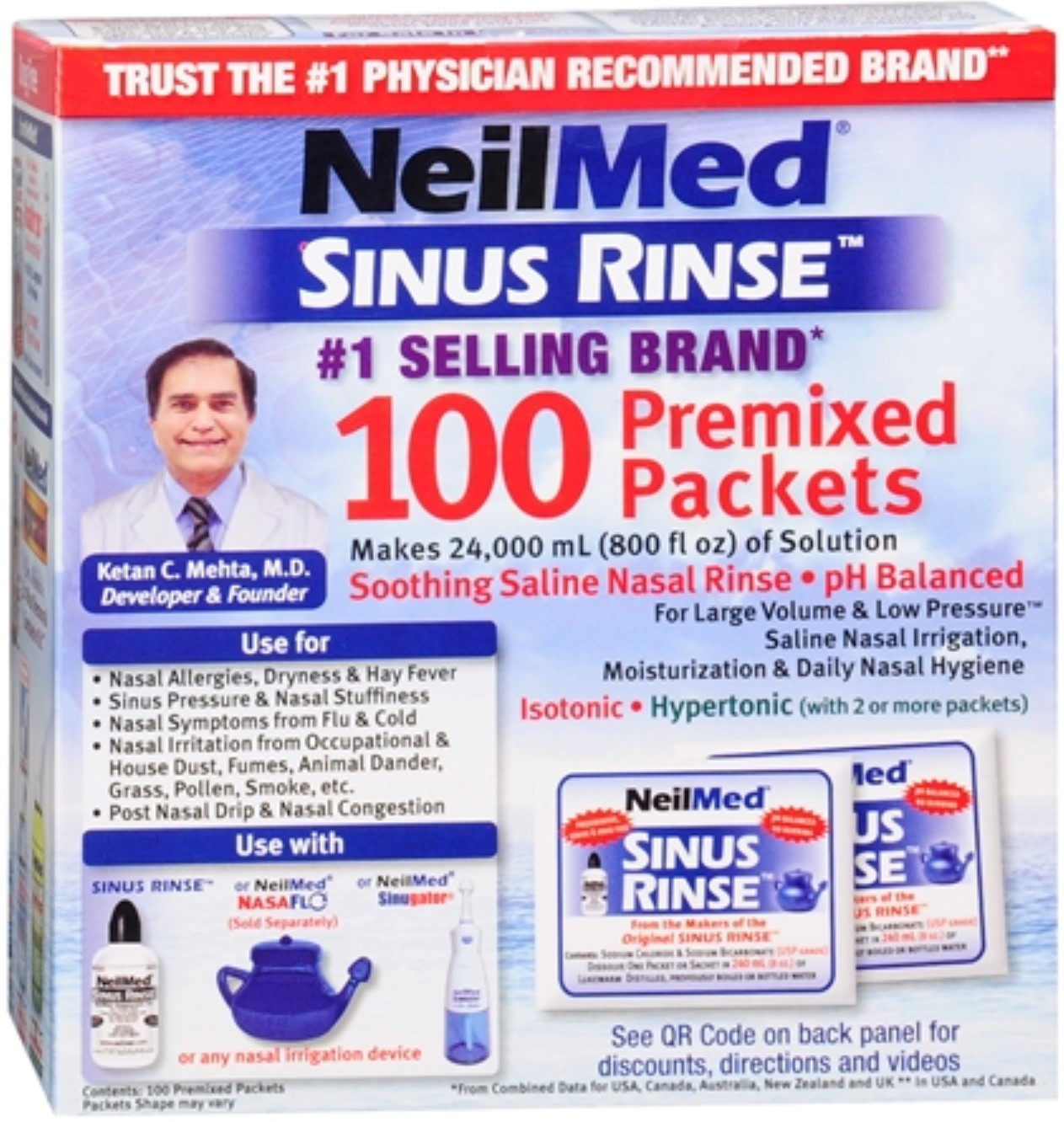 NeilMed Sinus Rinse Saline Nasal Rinse, Premixed Packets