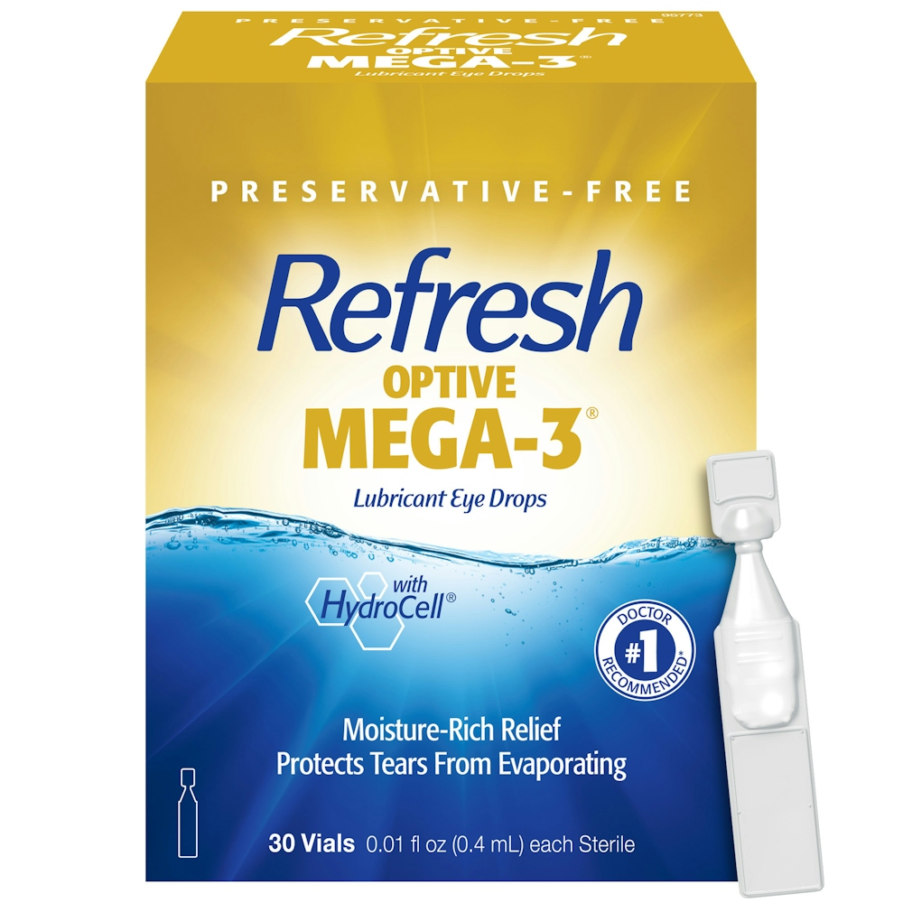 Refresh Optive Mega-3 Lubricant Eye Drops Non-Preserved Tears, 0.01 Fl Oz (0.4 mL), 30 Single-Use Containers
