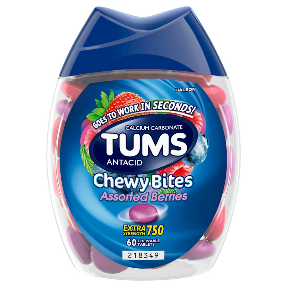 Tums Antacid, Chewy Bites, Extra Strength, 750 Mg, Chewable Tablets, Assorted Berries