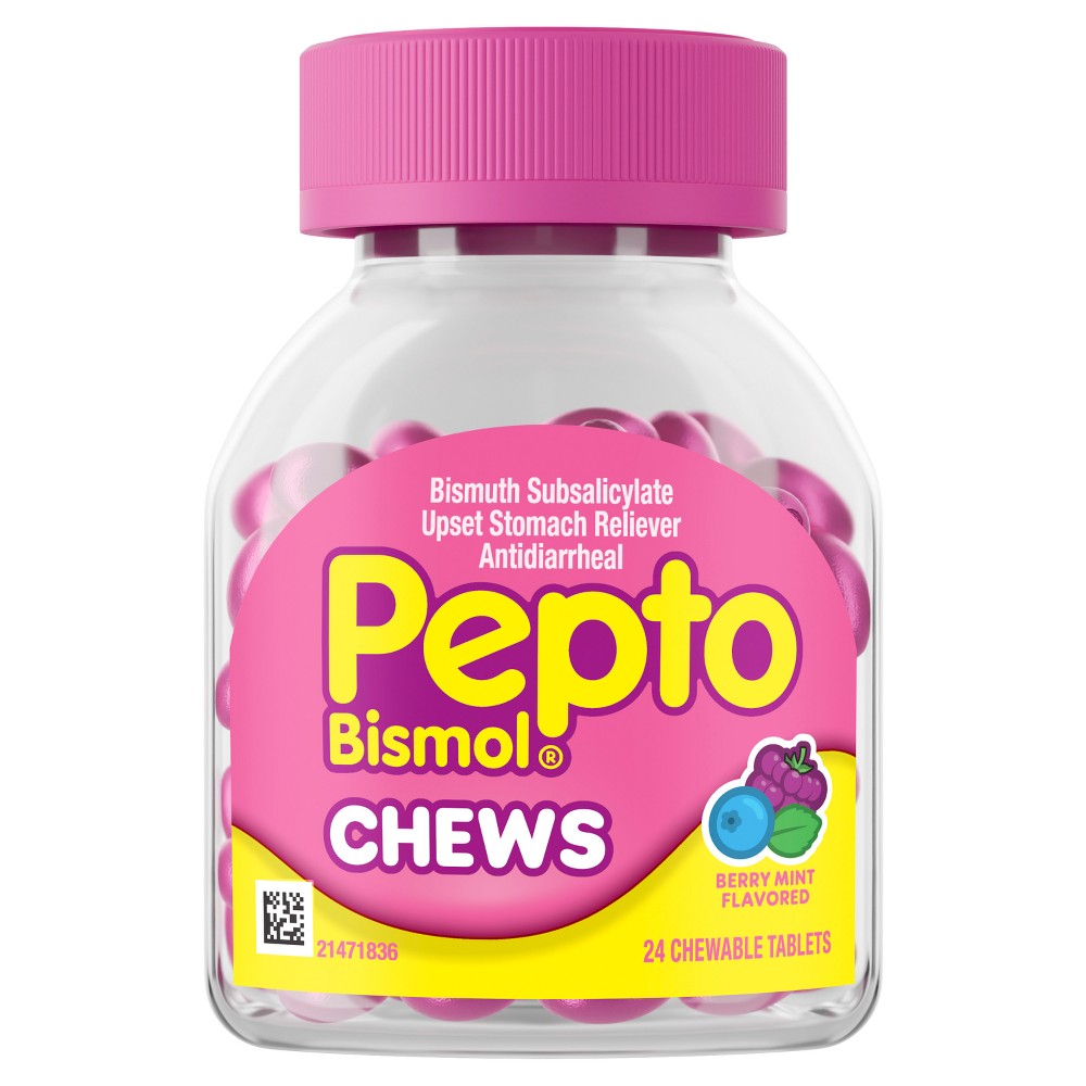 Pepto-Bismol Chews 5 Symptom Stomach Relief Chewable Tablets - Cool Berry Mint - 24ct