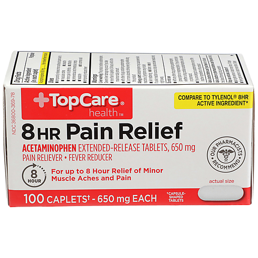 TopCare 8‑Hr Pain Relief Acetaminophen 650 mg Extended‑Release Caplets, 100 ct
