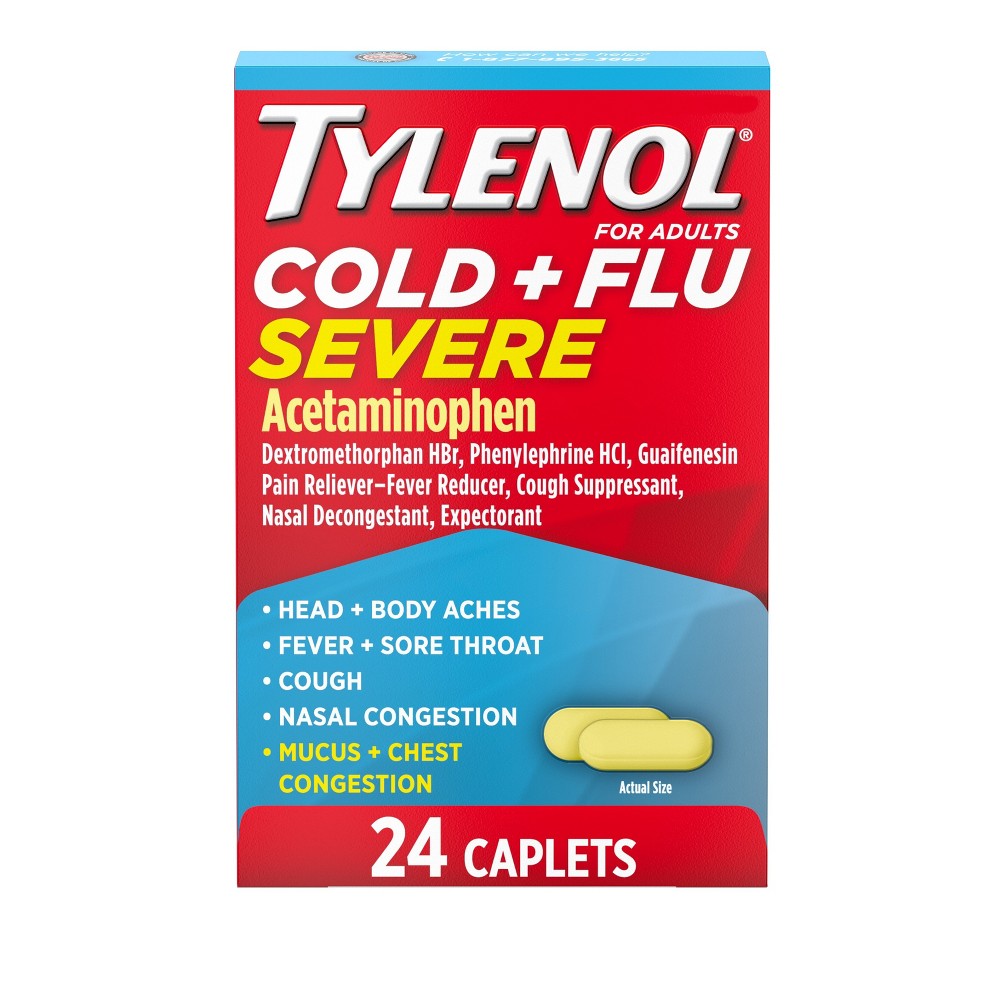 Tylenol Cold Flu Severe, For Adults, Caplets