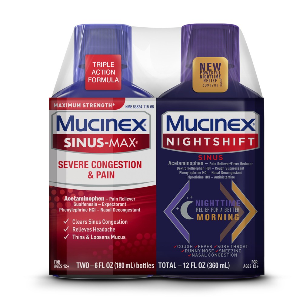 Mucinex Day & Night Sinus Congestion & Pain Relief 2 - 6 Fl Oz Bottles