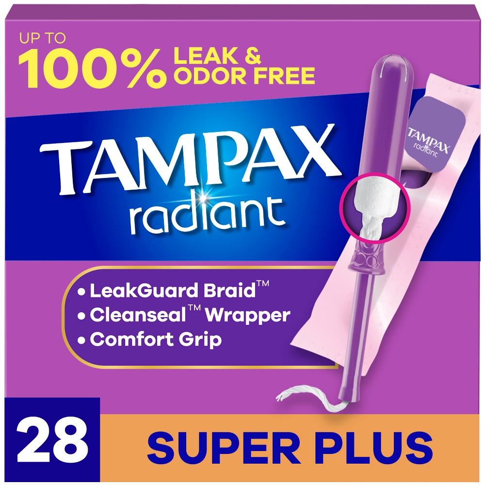 Tampax Radiant Super Plus Absorbency Unscented Tampons - 28ct
