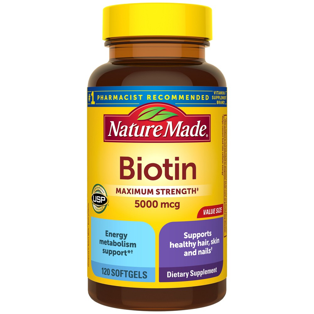 Nature Made Maximum Strength Biotin 5000 Mcg Softgels, 120 Count Value Size