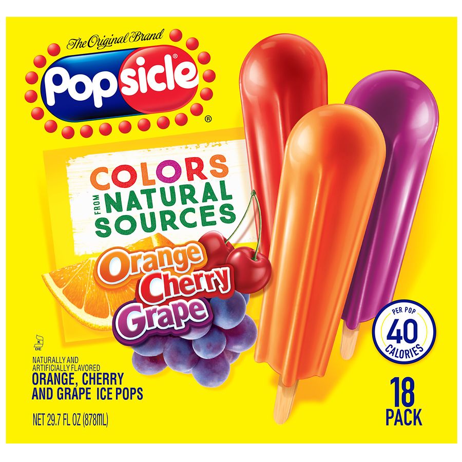 Popsicle Ice Pops Orange, Cherry, Grape