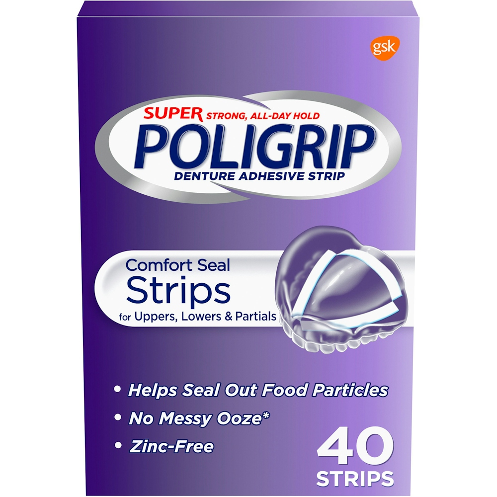 Super Poligrip Denture Adhesive Strip, Comfort Seal, Zinc Free