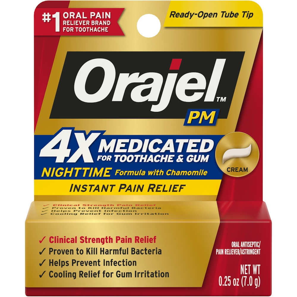 Orajel Toothache & Gum, Instant Pain Relief, Nighttime, Formula With Chamomile, Cream,0.25oz