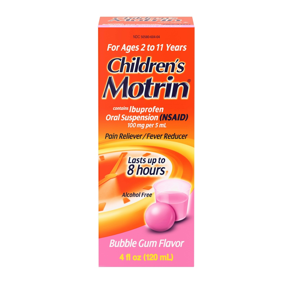 Children's Motrin Oral Suspension, Pain Reliever/Fever Reducer, Ibuprofen (NSAID), Bubble Gum Flavor, 4 Fl Oz