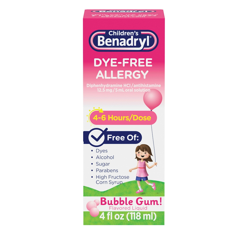 Children's Benadryl Allergy, Dye Free, Liquid, Bubble Gum! Flavored 4 Fl Oz