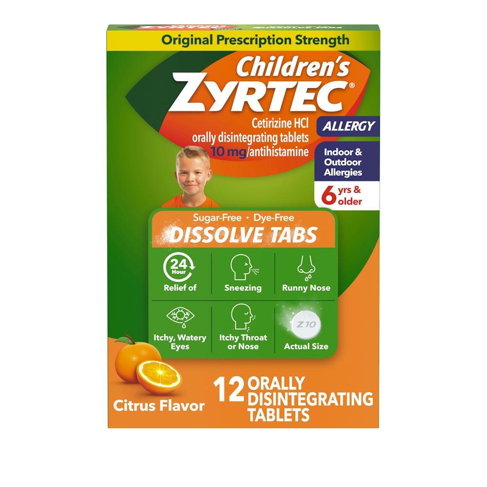 Zyrtec Allergy Relief, Original Prescription Strength, 10 Mg, Dissolve Tabs, Citrus Flavor, 24 Hour
