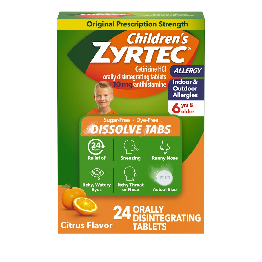 Zyrtec Allergy Relief, 24 Hour, Original Prescription Strength, 10 Mg, Orally Disintegrating Tablets, Citrus Flavor