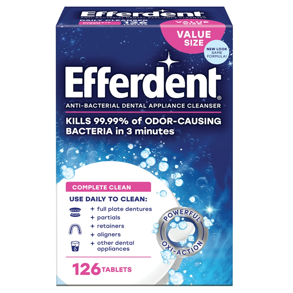 Efferdent Denture & Retainer Cleanser, Antibacterial, Complete Clean, Tablets, Value Size