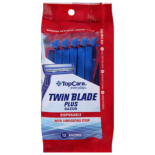 TopCare Disposable Twin Blade Plus Razors with Lubricating Strip, 12 ct