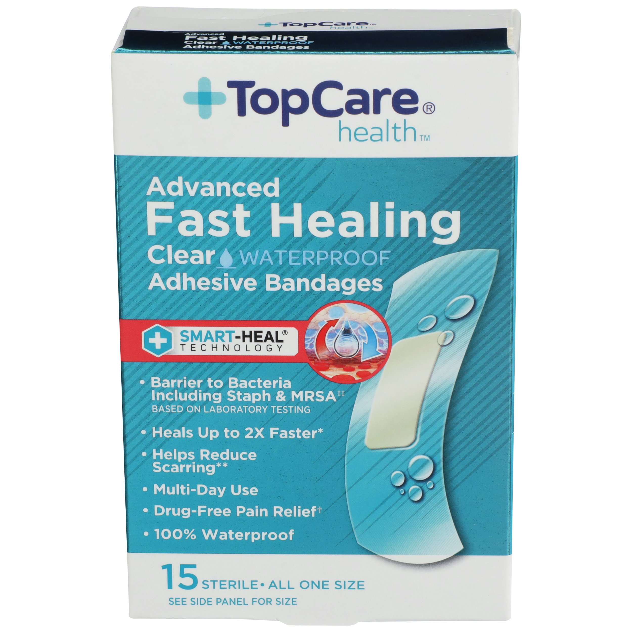 TopCare Health Advanced Fast Healing Clear Waterproof Adhesive Bandages, 15 ct