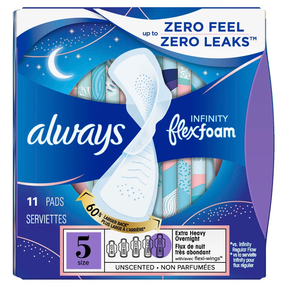 Always Infinity Size 5 Extra Heavy Overnight Pads With Wings, Unscented