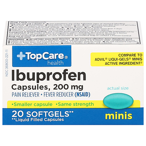 TopCare Ibuprofen Minis 200 mg Capsules, 20 ct