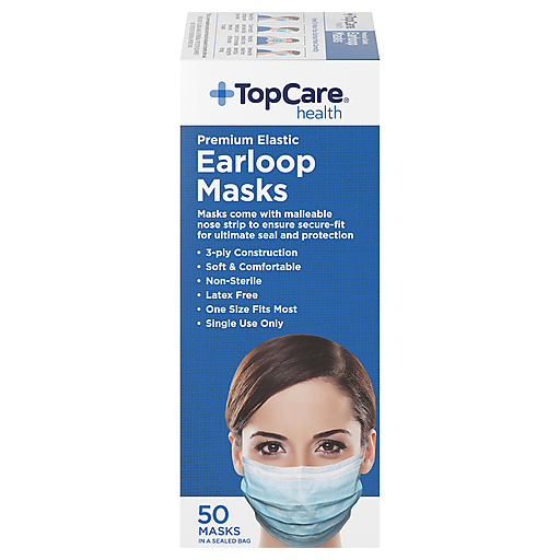 TopCare Health Premium Elastic Earloop Face Masks, 50 Count