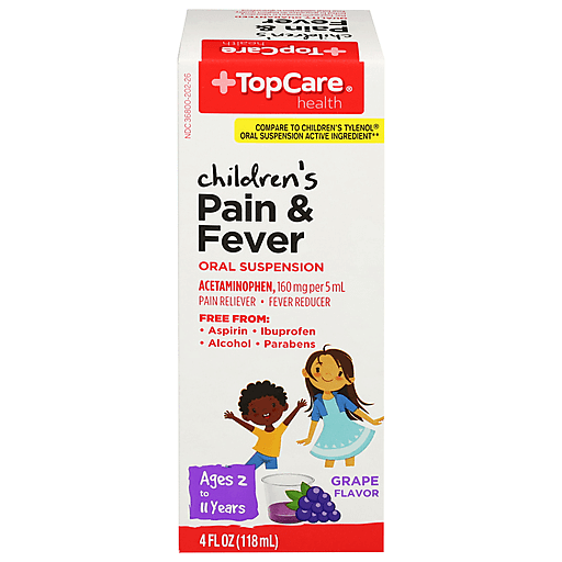 TopCare Pain & Fever, Oral Suspension, Children's, 160 Mg, Grape Flavor 4 Fl Oz