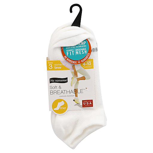No Nonsense Soft & Breathable Liner Socks, White, Size 4-10