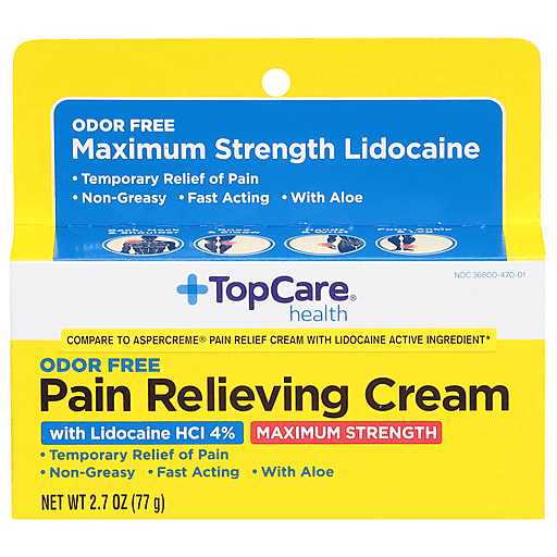 TopCare Odor Free Maximum Strength Pain Relieving Cream with Lidocaine 4%, 2.7 oz