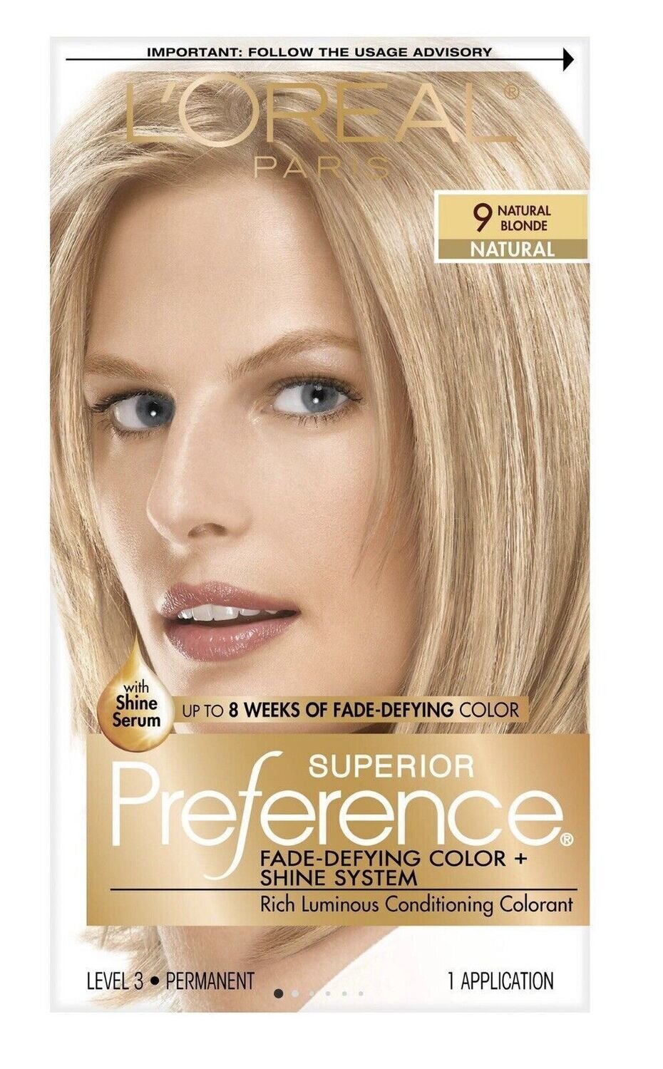 Superior Preference L'Oreal Paris Fade-Defying Shine Permanent Hair Color, 9 Natural Blonde, 1 Kit