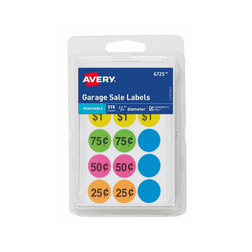 Avery Garage Sale Labels, Assorted Neon Colors, Round, .75-in., 315-ct