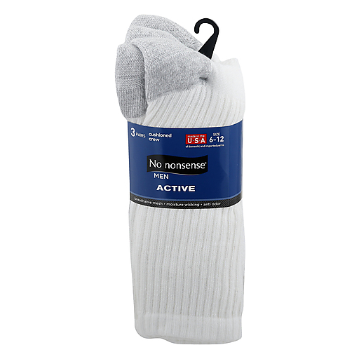 No nonsense Active Men Size 6-12 Cushioned Crew White Socks