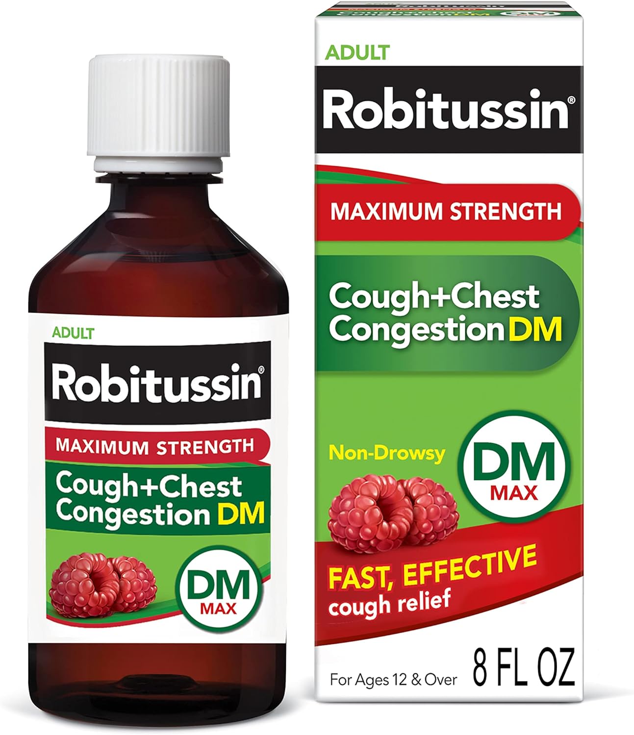 Robitussin Cough + Chest Congestion DM Max, Adult Maximum Strength, Raspberry - 8 Fl Oz