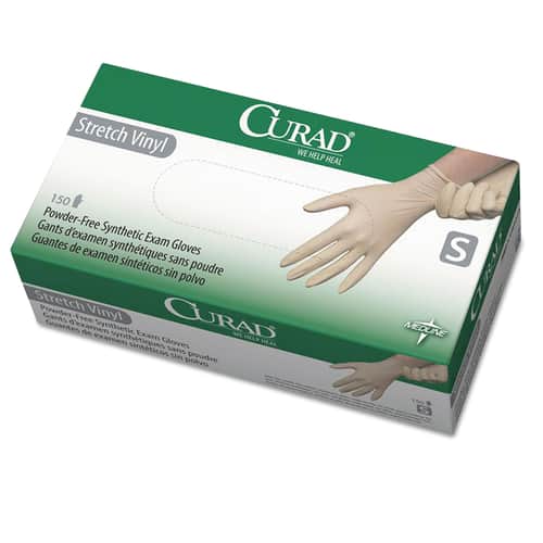 Curad Stretch Vinyl Exam Gloves, Powder-Free, Small