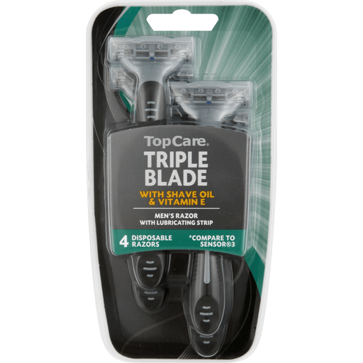 TopCare Triple Blade Men’s Razors with Shave Oil and Vitamin E, 4 ct