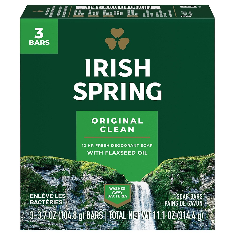 Irish Spring Original Clean Deodorant Bar Soap For Men, 3.7 Oz, 3 Pack
